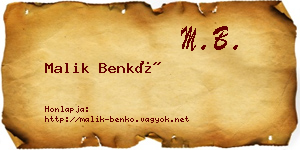 Malik Benkő névjegykártya